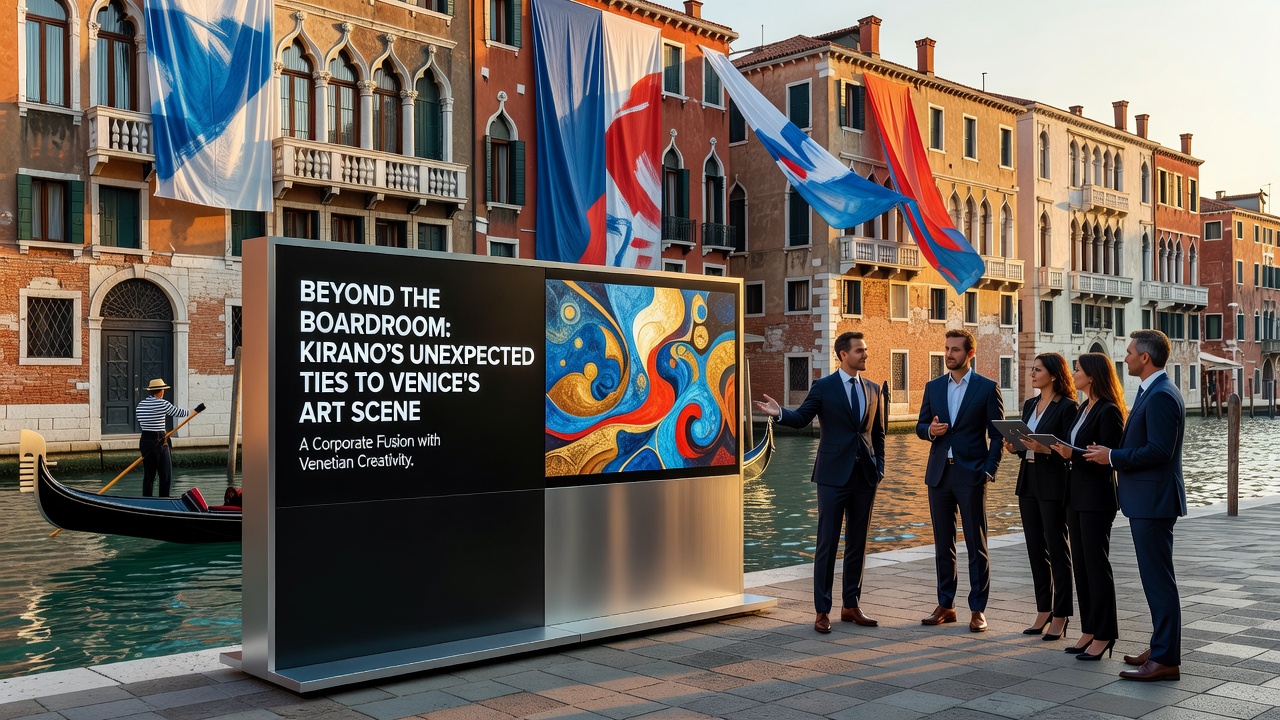 Interior view of a Venice gallery space with Kirano-supported digital exhibits